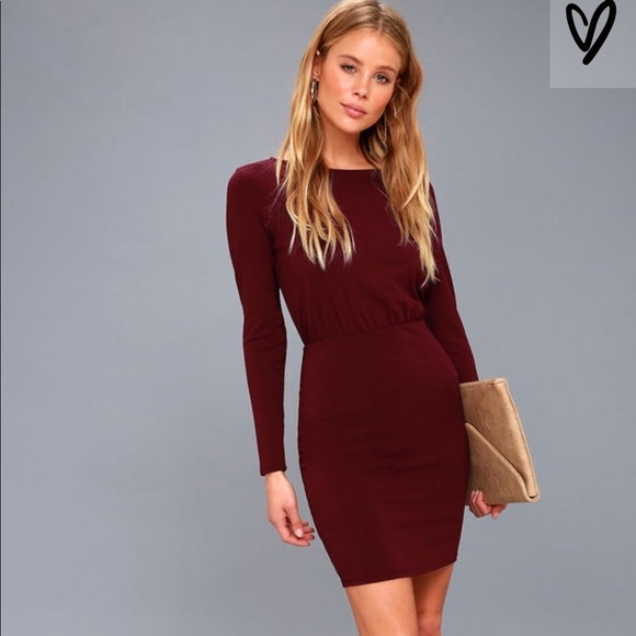 burgundy long sleeve midi dress
